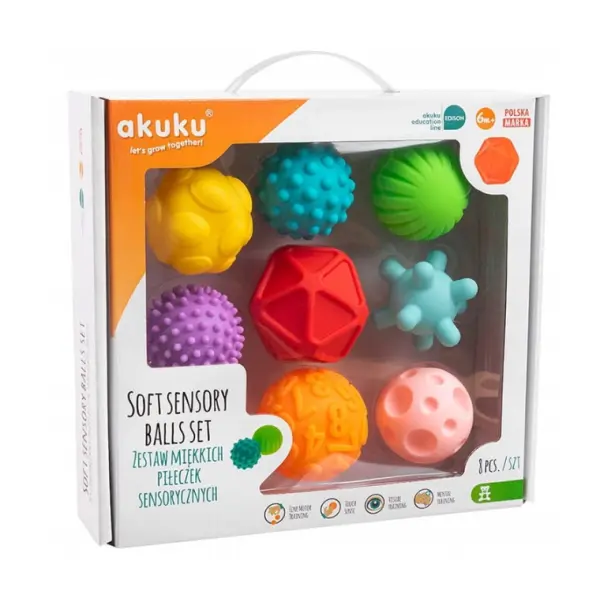 AKUKU PIŁKI PIŁECZKI SENSORYCZNE SENSORY ZESTAW PIŁECZEK 8 SZT.