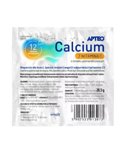 Apteo Calcium z witaminą C w folii o smaku pomarańczowym, 12 tabletek musujących