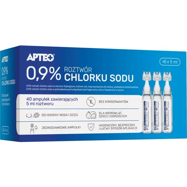 APTEO ROZTWÓR CHLORKU SODU 0,9% SÓL FIZJOLOGICZNA 40 X 5 ML 