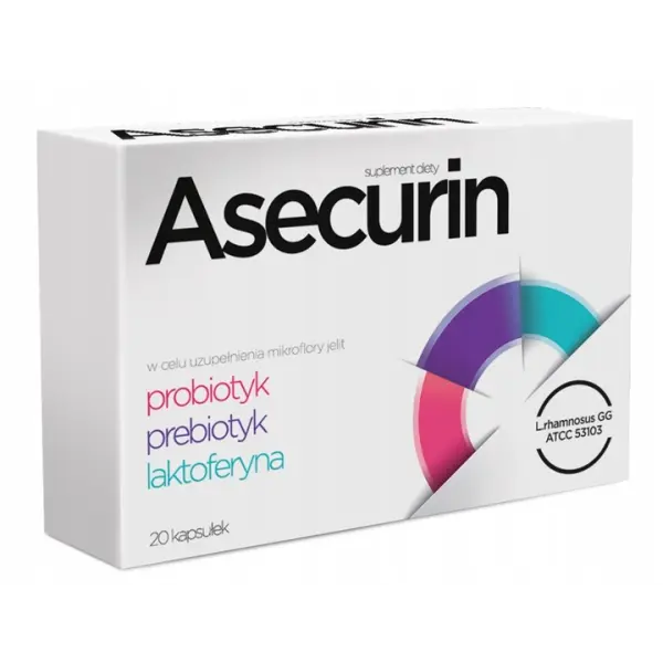 ASECURIN PROBIOTYK PREBIOTYK LAKTOFERYNA 20 KAPSUŁEK