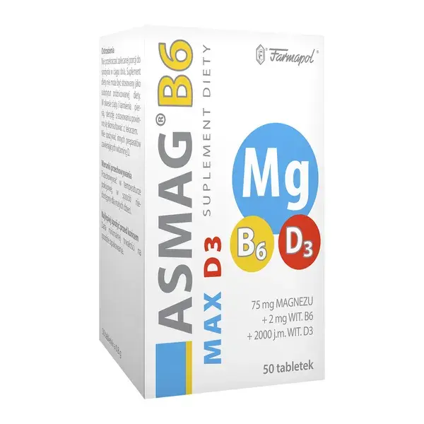 ASMAG B6 MAX D3 MAGNEZ WITAMINA B6 50 TABLETEK 