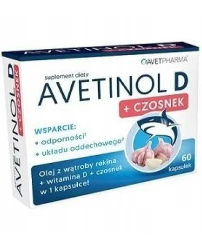 AVETINOL D + CZOSNEK WSPARCIE ODPORNOŚCI OLEJ Z WĄTROBY REKINA 60 KAPSUŁEK