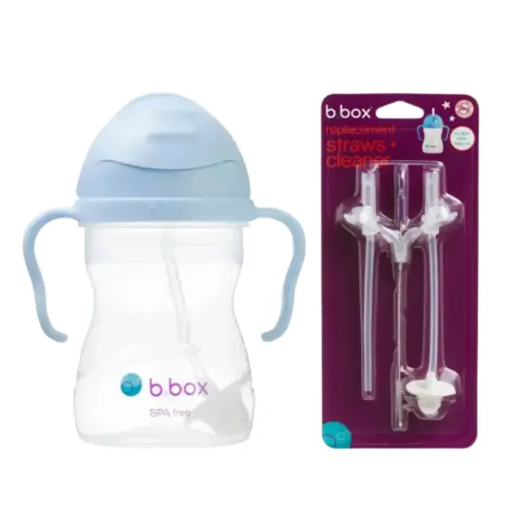 B.BOX BIDON Z OBCIĄŻONĄ SŁOMKĄ 240 ML BUBBLEGUM + SŁOMKI ZAPASOWE ZESTAW