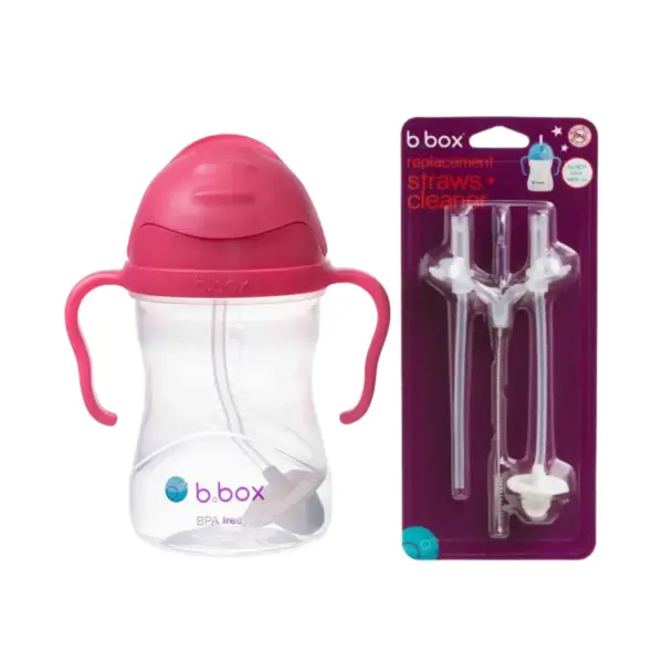  B.BOX BIDON Z OBCIĄŻONĄ SŁOMKĄ 240 ML MALINOWY + SŁOMKI ZAPASOWE ZESTAW