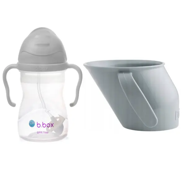 B.BOX Bidon ze słomką szary + DOIDY CUP kubek szary ZESTAW