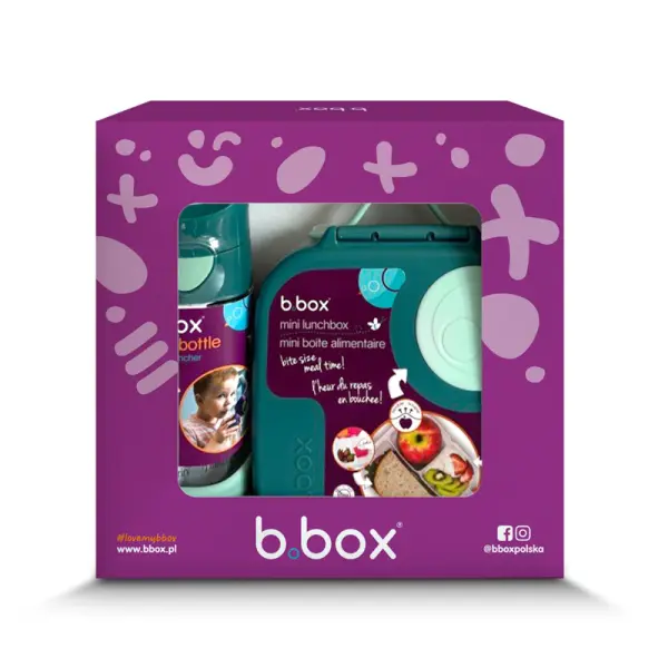 B.box Zestaw Mini Lunchbox + Butelka tritanowa ze słomką 450 ml, Emerald Forest