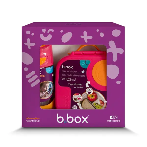 B.box Zestaw Mini Lunchbox + Butelka tritanowa ze słomką 450 ml,Strawberry Shake