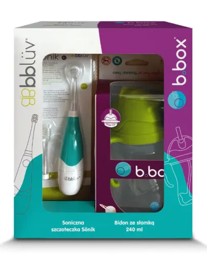 B.box Zestaw Soniczna szczoteczka dla dziecka Sönik, bblüv+ Bidon ze słomką 240 