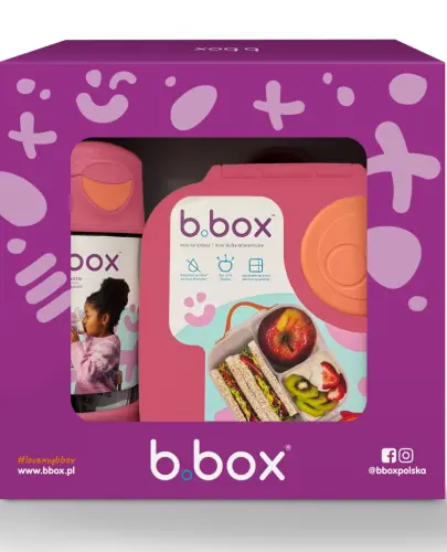 B.Box Zestaw Sportowa butelka tritanowa 450 ml + Mini Lunchbox, Strawberry Shake