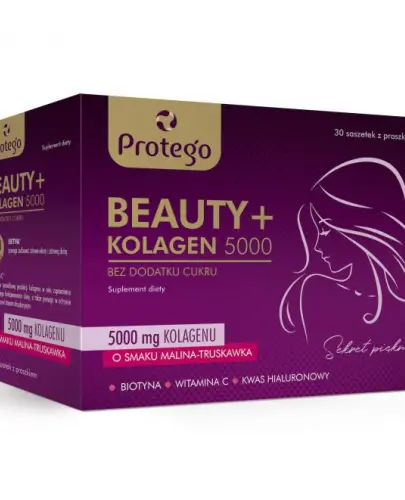 BEAUTY + KOLAGEN 5000 MALINA - TRUSKAWKA 30 SASZETEK PROTEGO 