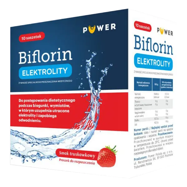 Biflorin Elektrolity smak truskawkowy, 10 saszetek