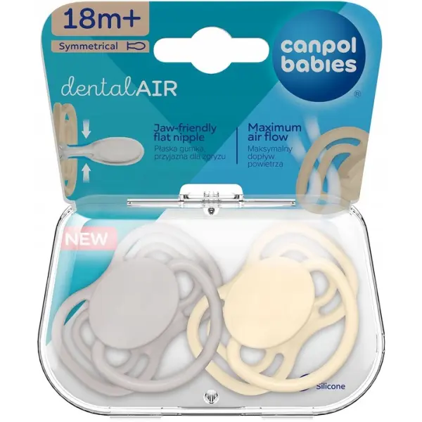 CANPOL BABIES SMOCZEK SILIKONOWY SYMETRYCZNY DENTAL AIR KREMOWY 18M+ 2SZT.