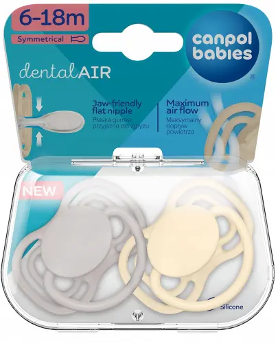 CANPOL BABIES SMOCZEK SILIKONOWY SYMETRYCZNY DENTAL AIR KREMOWY 6-18M+  2SZT.