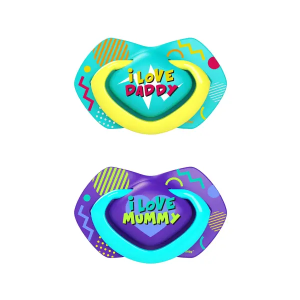 CANPOL SMOCZEK SILIKONOWY SYMETRYCZNY NEON LOVE 0-6m ZIELONY FIOLET  2SZT