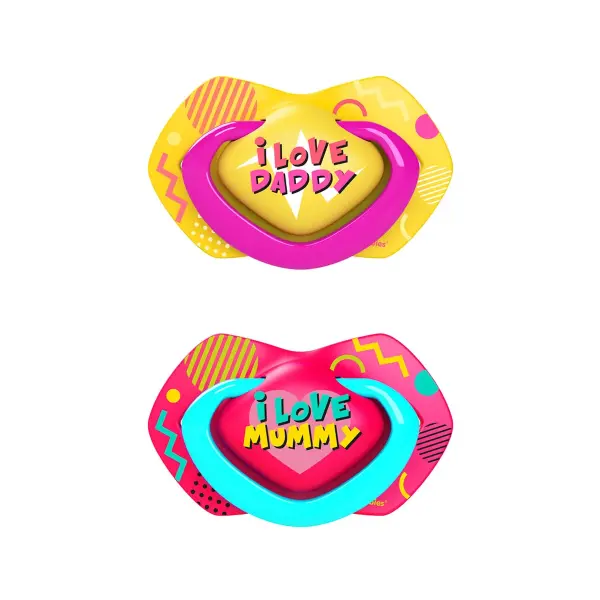 CANPOL SMOCZEK SILIKONOWY SYMETRYCZNY NEON LOVE 0-6m RÓŻ ŻÓŁTY  2SZT