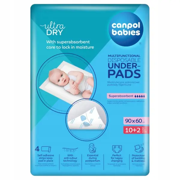 CANPOL WIELOFUNKCYJNE PODKŁADY Z PRZYLEPCEM 90X60 12 SZTUK