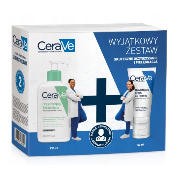 CERAVE oczyszczający żel do mycia + krem do twarzy ZESTAW