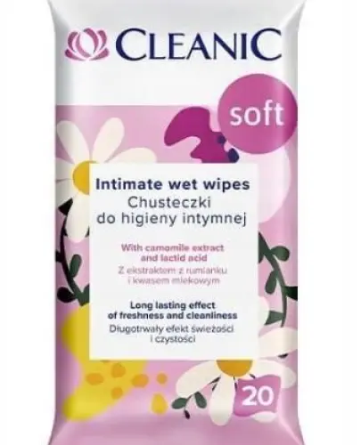 CLEANIC SOFT CHUSTECZKI DO HIGIENY INTYMNEJ Z KWASEM MLEKOWYM 20SZT