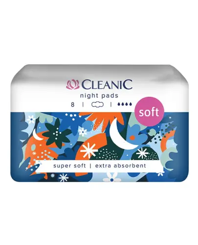 CLEANIC Soft Night Podpaski higieniczne dla kobiet na noc 8 sztuk