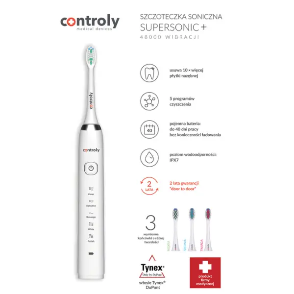 CONTROLY SUPERSONIC+ SZCZOTECZKA SONICZNA Z 3 KOŃCÓWKAMI BIAŁA 