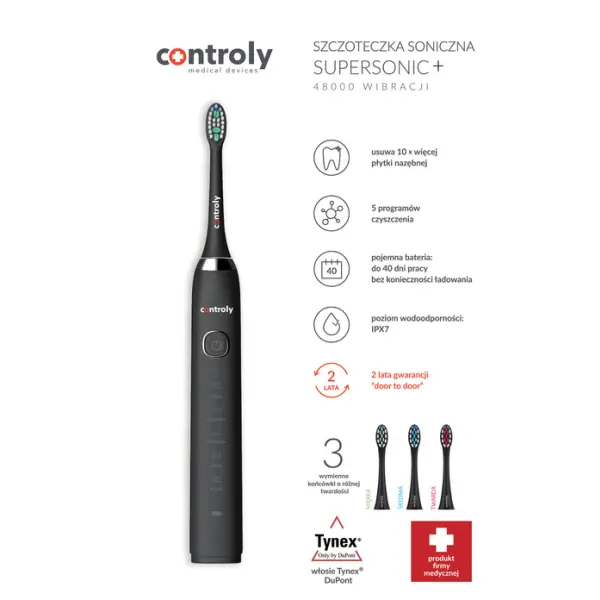 CONTROLY SUPERSONIC+ SZCZOTECZKA SONICZNA Z 3 KOŃCÓWKAMI CZARNA 