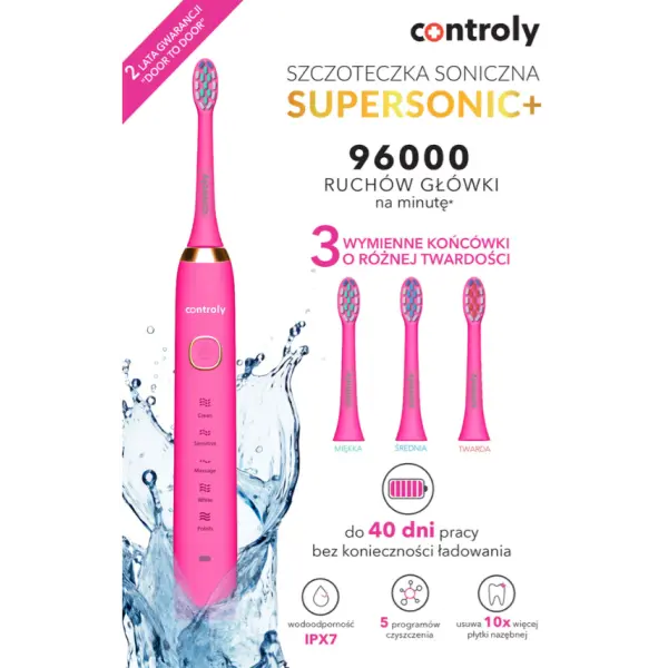 CONTROLY SUPERSONIC+ SZCZOTECZKA SONICZNA Z 3 KOŃCÓWKAMI RÓŻOWA 