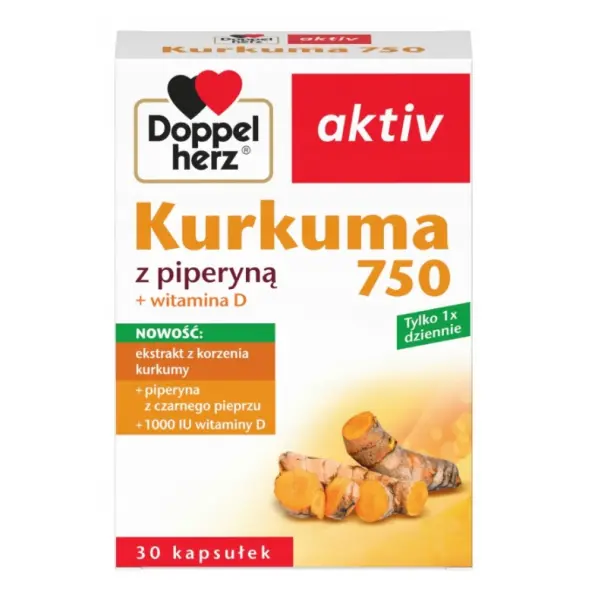 Doppelherz aktiv Kurkuma 750 z piperyną + witamina D 30 kapsułek