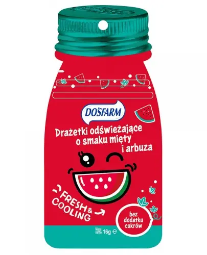 DOSFARM DRAŻETKI ODŚWIEŻAJĄCE O SMAKU ARBUZA I MIĘTY BEZ CUKRU 16G