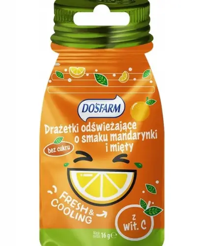 DOSFARM DRAŻETKI ODŚWIEŻAJĄCE O SMAKU MANDARYNKI I MIĘTY BEZ CUKRU 16G