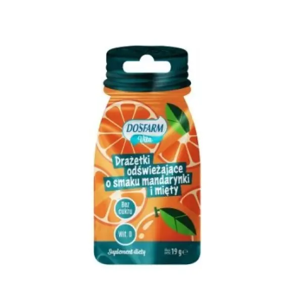 DOSFARM DRAŻETKI ODŚWIEŻAJĄCE O SMAKU MANDARYNKI I MIĘTY BEZ CUKRU 19G