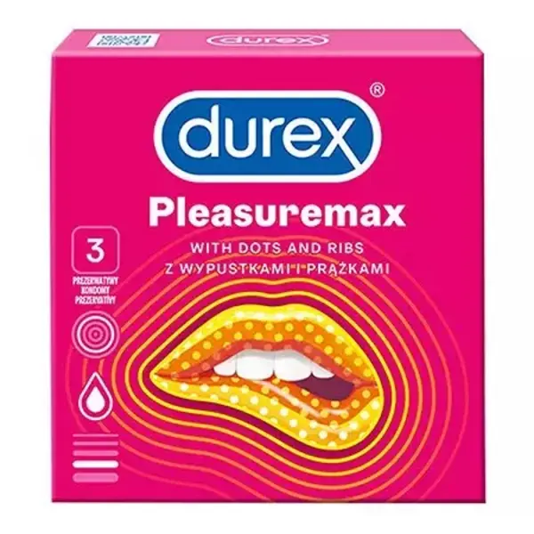 Durex Pleasuremax Prezerwatywy prążkowane z wypustkami, 3 sztuki