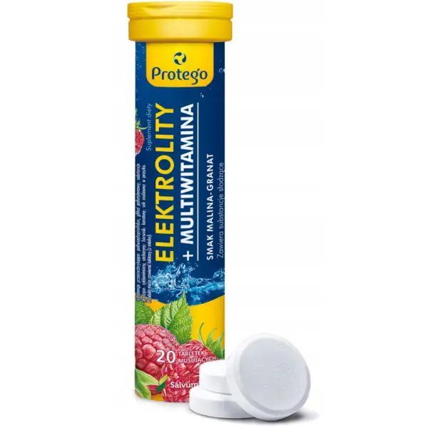 ELEKTROLITY + MULTIWITAMINA malina-granat 20 tabletek mus. PROTEGO