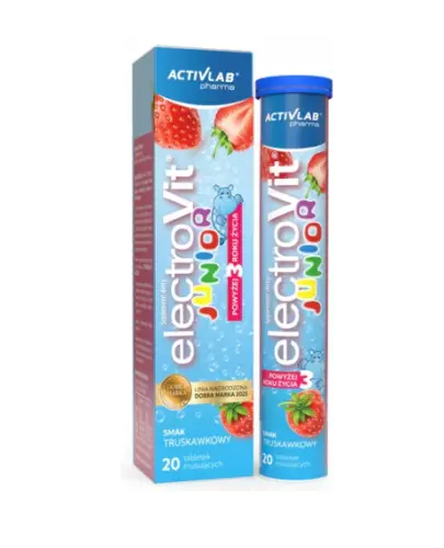 ELEKTROVIT JUNIOR ELEKTROLITY O SMAKU TRUSKAWKOWYM 20 TABLETEK MUSUJĄCYCH