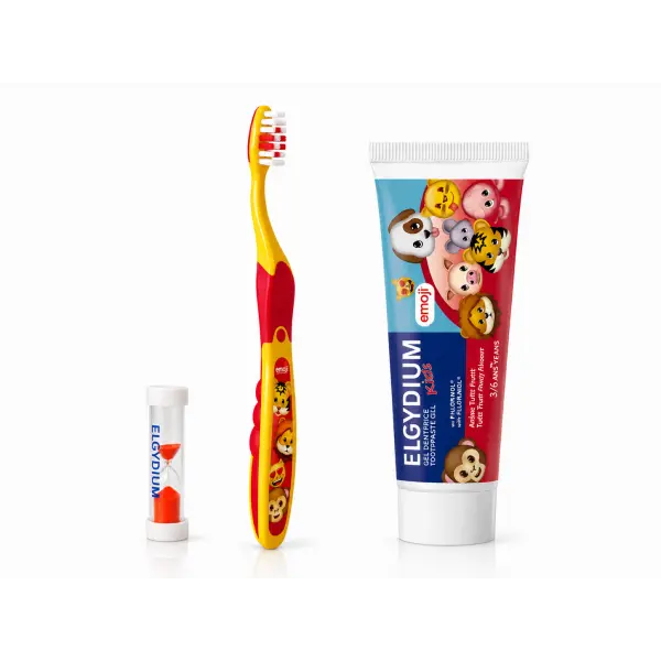 ELGYDIUM EMOJI KIDS PASTA DO ZĘBÓW 3-6 LAT + SZCZOTECZKA EMOJI + KLEPSYDRA ZESTA