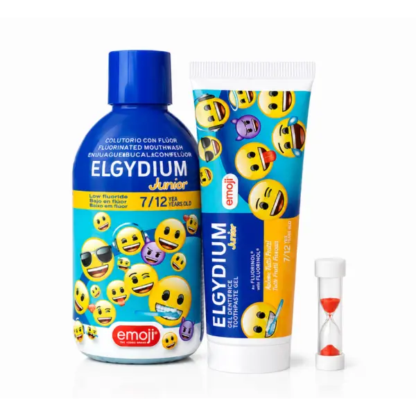 ELGYDIUM JUNIOR PASTA + PŁYN DO MYCIA ZĘBÓW 7-12 LAT + KLEPSYDRA ZESTAW