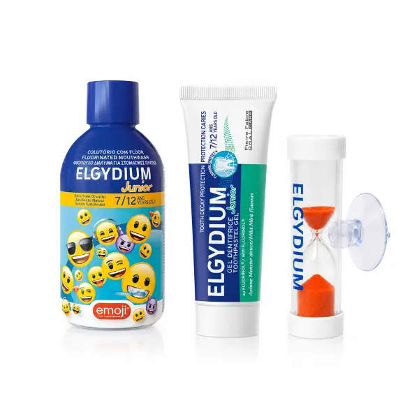 ELGYDIUM JUNIOR PŁYN 500 ML + PASTA DO ZĘBÓW 50 ML 7-12 LAT + KLEPSYDRA ZESTAW
