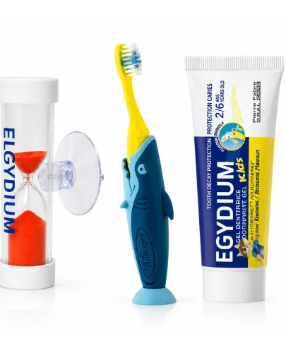 ELGYDIUM KIDS PASTA DO ZĘBÓW 2-6 LAT+ SZCZOTECZKA DO MYCIA + KLEPSYDRA ZESTAW