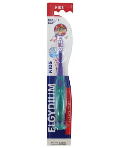 ELGYDIUM KIDS SZCZOTECZKA DO ZĘBÓW DLA DZIECI 2-6 LAT FIOLETOWO-ZIELONA