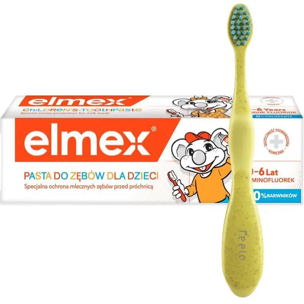 FEELO KIDS EXTRASOFT SZCZOTECZKA DO ZĘBÓW 3+ ŻÓŁTA + PASTA ELMEX 0-6 LAT