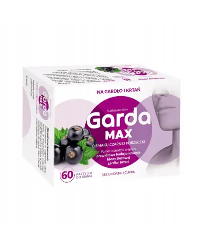 GARDA MAX O SMAKU CZARNEJ PORZECZKI NA GARDŁO 60 PASTYLEK DO SSANIA