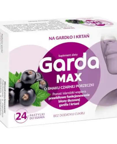 GARDA MAX O SMAKU CZARNEJ PORZECZKI NA GARDŁO 24 PASTYLKI DO SSANIA