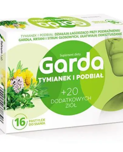 GARDA TYMIANEK I PODBIAŁ PASTYLKI NA BÓL GARDŁA 16 SZTUK