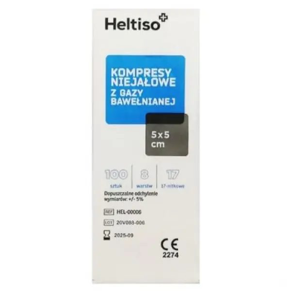 Heltiso Kompresy niejałowe 5 x 5 cm, 100 sztuk
