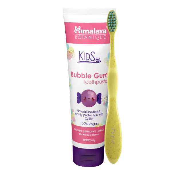 HIMALAYA BOTANIQUE PASTA DO ZĘBÓW BUBBLE GUM + FEELO SZCZOTECZKA ŻÓŁTA