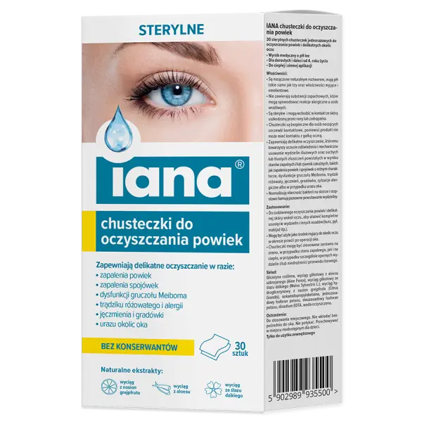 IANA CHUSTECZKI DO OCZYSZCZANIA POWIEK BEZ KONSERWANTÓW 30 SZT.