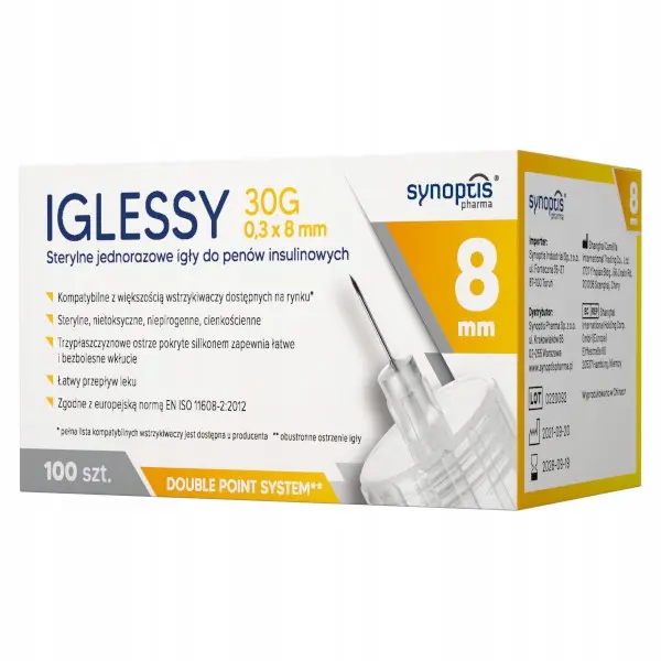 Igły Iglessy do penów 30G 0,3 x 8 mm 100 SZTUK