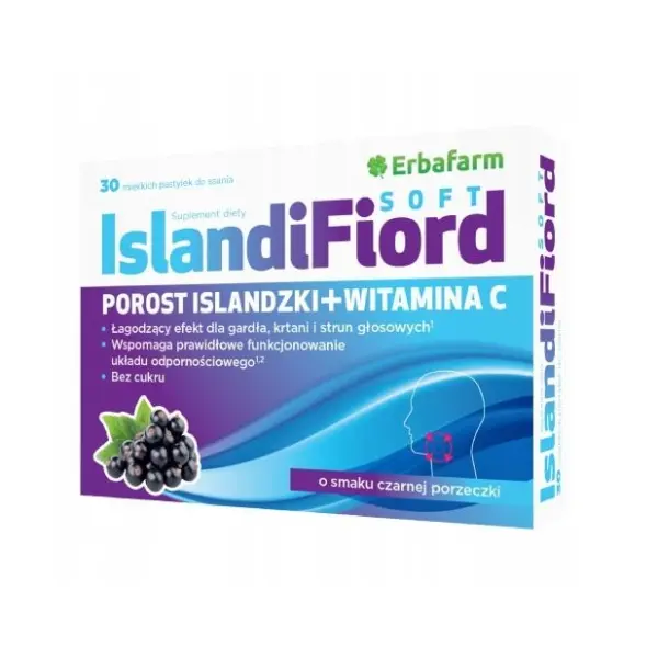 ISLANDIFIORD SOFR POROST INSLANDZKI + WITAMINA C NA BÓL GARDŁA 30 PASTYLEK