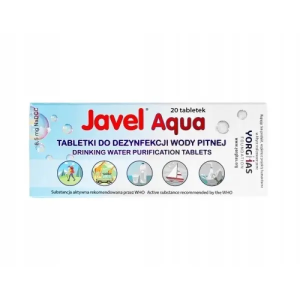 Javel Aqua Tabletki do dezynfekcji wody pitnej, 20 sztuk