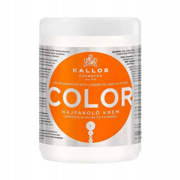 Kallos Color Maska do włosów farbowanych z olejem lnianym i filtrem UV, 1000 ml 