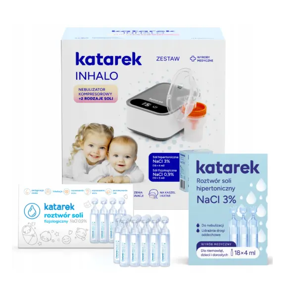 KATAREK INHALO NEBULIZATOR KOMPRESOROWY + 2 RODZAJE SOLI ZESTAW